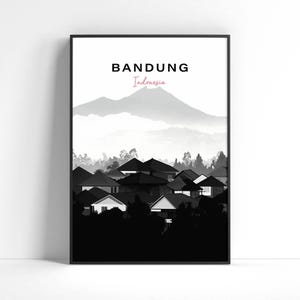 Bandung City Print, Black and White Travel Poster, Indonesia Wall Art, Birthday Present, Wedding Gift, Travel Gift, Home Decor, Art Print