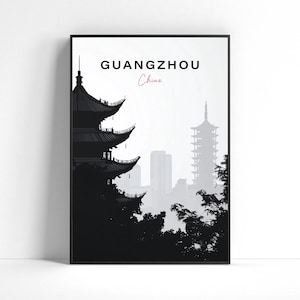 Guangzhou City Print: Black and White China Travel Poster (Digital Download)