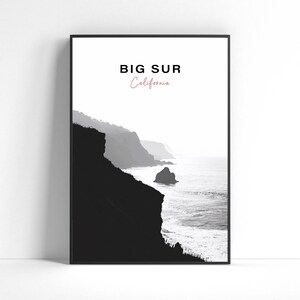 Big Sur City Print, Schwarz - Weiß Reise Poster, Kalifornien Wand Kunst, Geburtstagsgeschenk, Büros, Reise Geschenk, Wohnkultur, Poster