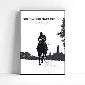 Goodwood Racecourse Print: Black and White United Kingdom Travel Poster (Digital Download)