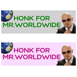 HONK for Mr. Worldwide | Bumper Sticker AND Magnet | Funny Meme Sticker | 8.7&#39;&#39; X 2.7&#39;&#39; | Waterproof Premium Quality