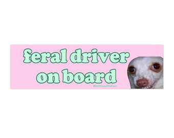 Feral Driver a bordo / Adesivo per paraurti E magnete / Adesivo meme divertente / 8,7'' X 2,7'' / Qualità Premium impermeabile