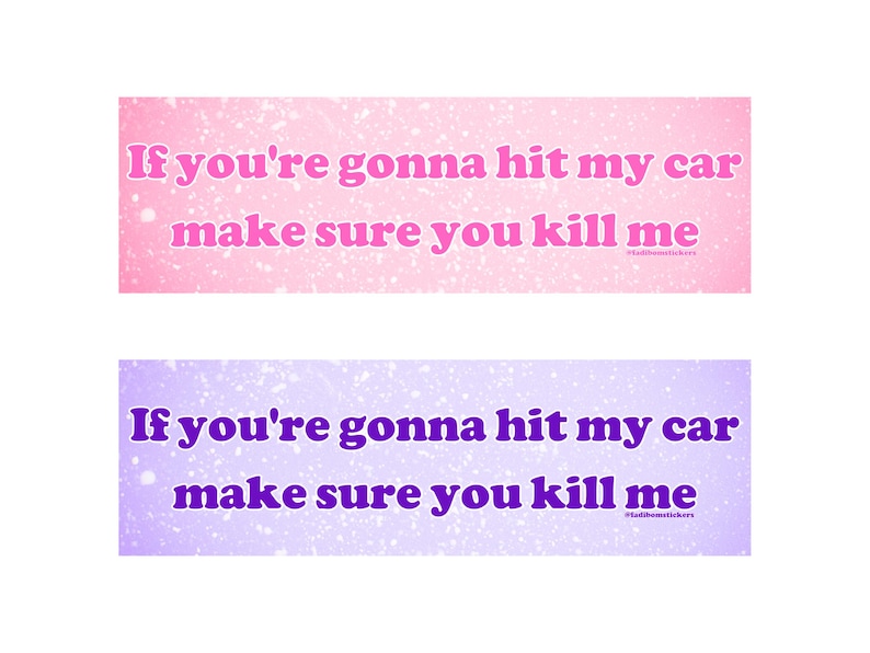 If You're Gonna Hit My Car Make Sure You Kill Me | Bumper Sticker AND Magnet | Meme Sticker | 8.7'' X 2.7'' | Waterproof Premium Quality image 1