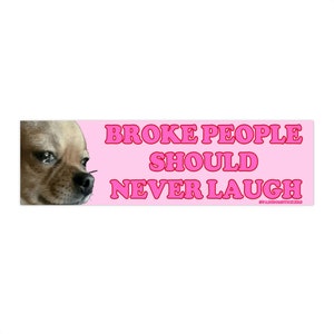 Broke People Should Never Laugh | Bumper Sticker AND Magnet | Meme Sticker | 8.7'' X 2.7'' | Waterproof Premium Quality
