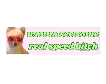 Wanna See Some Real Speed Bitch | Bumper Sticker AND Magnet | Funny Meme Sticker | 8.7'' X 2.7'' | Waterproof Premium Quality
