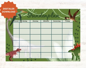 Printable timetable, dinosaurs, school start, school enrollment, school enrollment gift, school start, timetable download, timetable PDF