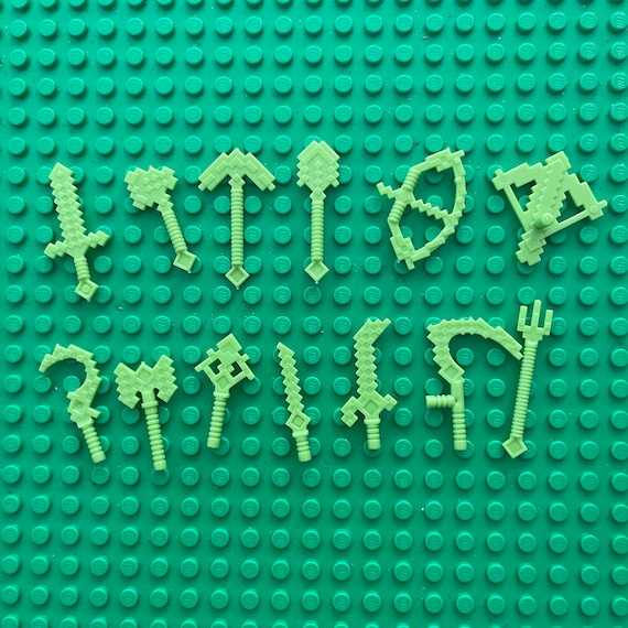 Minecraft Lego Diamond Enchanted Golden Iron Wooden Emerald Pickaxe Sword Bow Axe crossbow Shovel a Set of 13 Pieces Etsy