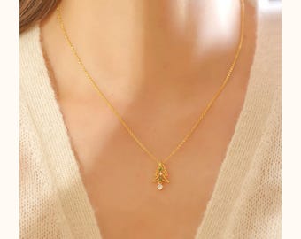 Sparkling Christmas Tree Crystal Jewelry Pendant with Green Gemstone – 18K Gold-Plated Necklace - Christmas Gift Idea - Design #2
