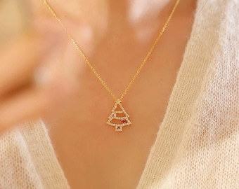 Sparkling Christmas Tree Crystal Jewelry Pendant – 18K Gold-Plated Necklace- Christmas Gift Idea