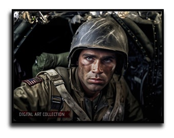 WWII Paratrooper - Hyper-Realistic Digital Print. Perfect for History Buffs & Military Enthusiasts