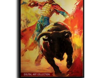 Dance of the Matador - Impressionist Inspired Digital Print of Bullfighting Scene