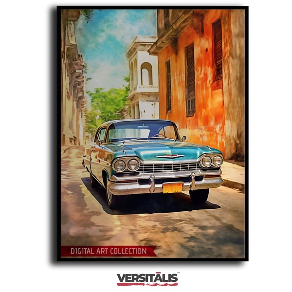 Timeless Journey: 1959 American Car in Havana - Impressionist Digital Download Poster