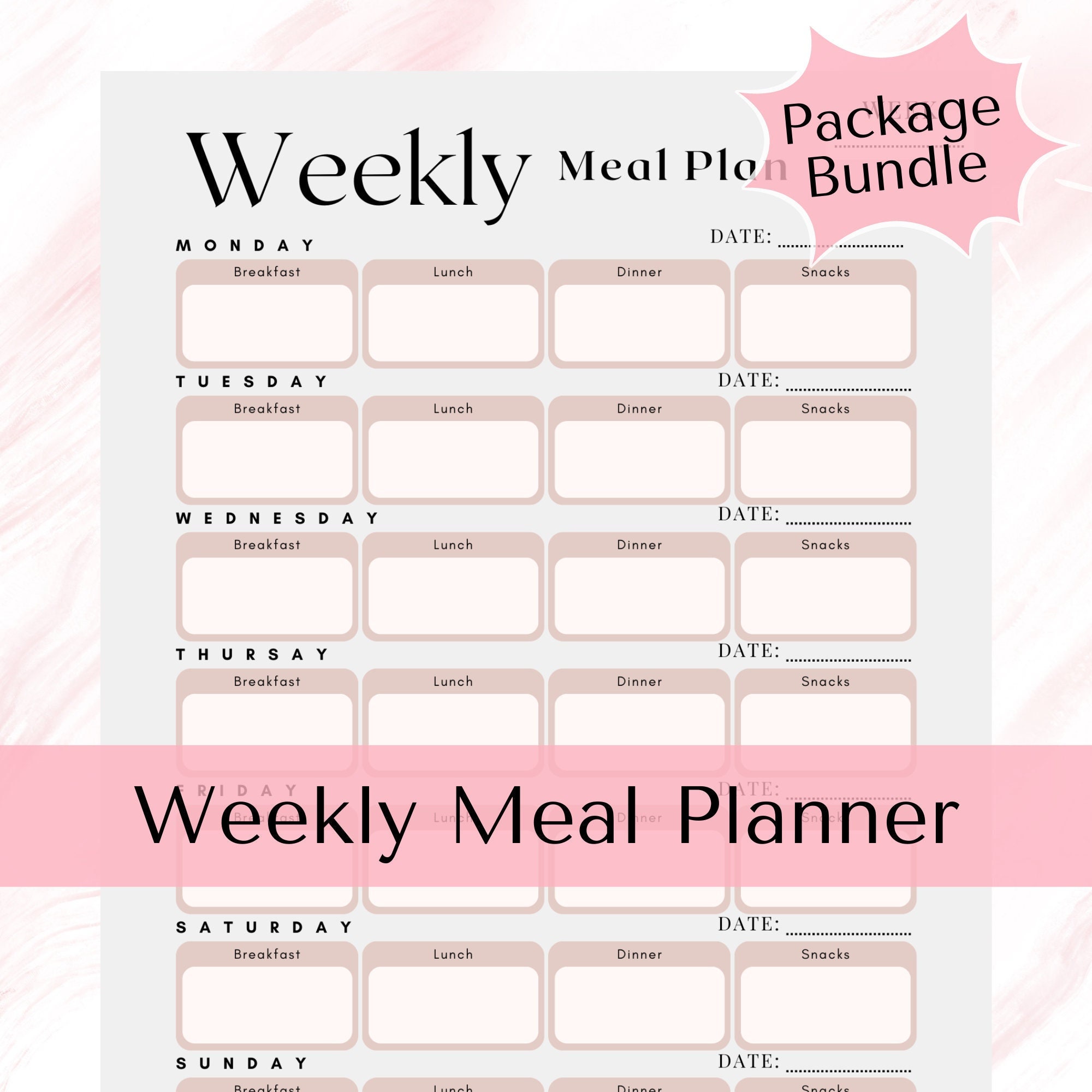 Meal Planner Printable Weekly Food Planner Meal Tracker - Etsy