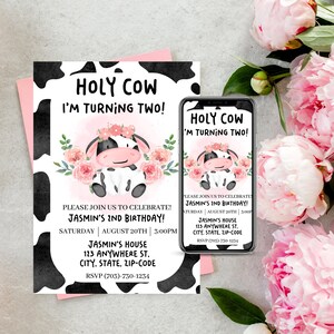 Heilige Kuh, Kuh 2nd Geburtstag, Digital Invite, Printable, Kuh Geburtstag, Printable Invite, Minimal, Simple, Birthday Einladung