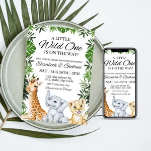 Safari Baby Shower Invitation, Wild One is on the Way Baby Shower Invite, Digital or Printed, Baby Shower,