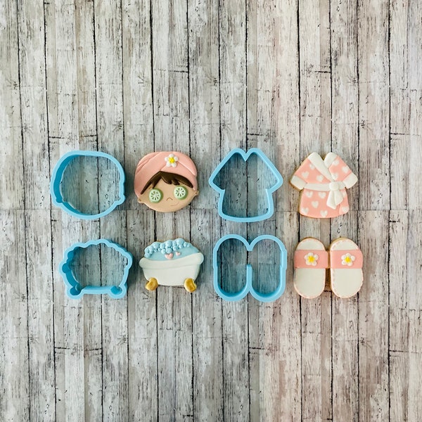 Spa Cookie Cutters, Mother’s Day cutter, robe cutter, slippers cutter, bath tub cutter, girl cutter, mom cutter