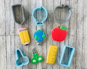 Back to School Cookie Cutter Set, Zubehör Cutter, Büro Cutter, Lehrer Cutter, Scheren Cutter, Globus Cutter, Lineal Cutter, Bleistift Cutter