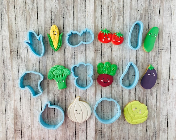 Vegetable Cookie Cutter Set, lettuce Cutter, corn Cutter, tomato Cutter, egg plant Cutter, cucumber cutter, radish cutter, onion cutter