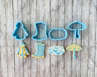 Rainy Day Cookie Cutters, girl cutter, raincoat cutter, nature cutter, rain boots cutter, cloud cutter, umbrella cutter