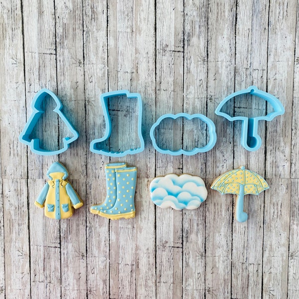 Rainy Day Cookie Cutters, girl cutter, raincoat cutter, nature cutter, rain boots cutter, cloud cutter, umbrella cutter