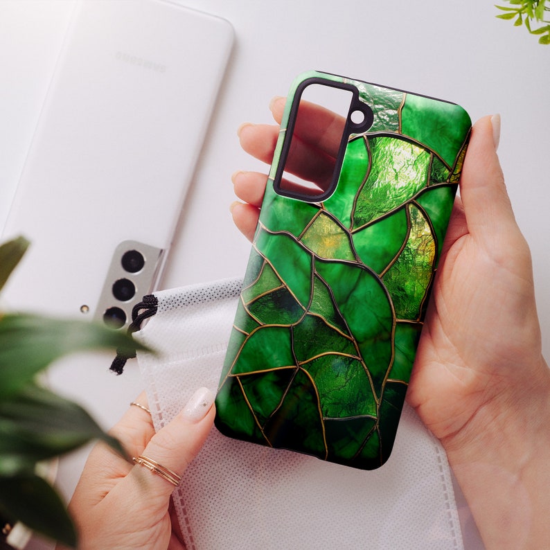 Green Stained Glass Phone Case, Luxury Phone Case, iPhone 13 Pro Cases, 3D Samsung Galaxy