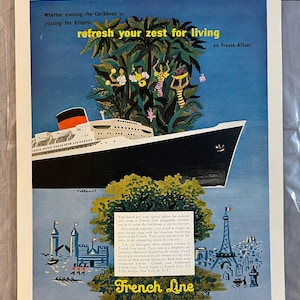 French Line Cruise Ship - Holiday Magazine – January 1955 – Ad #619