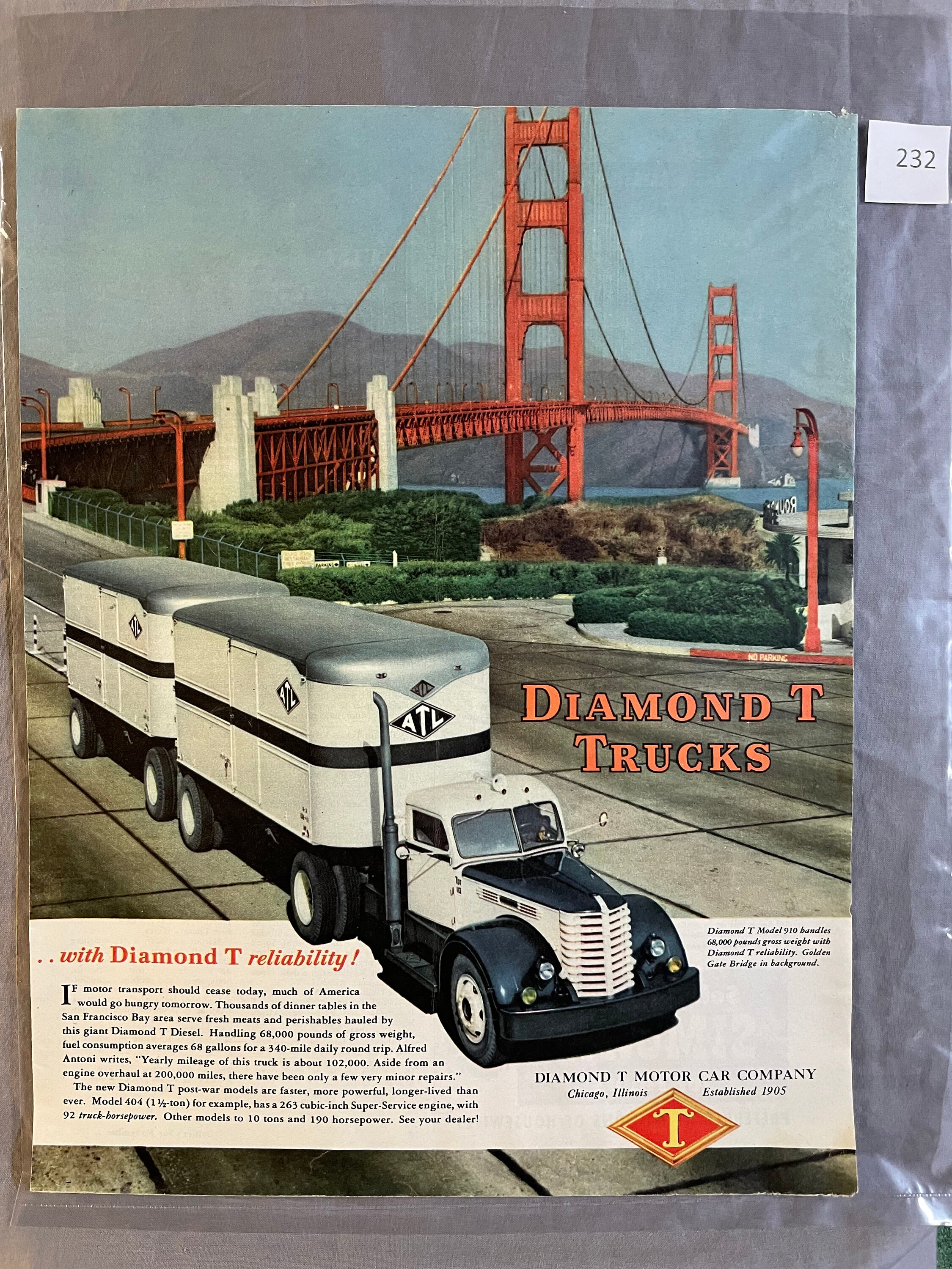 Diamond T Truck - Collier's Magazine – November 1947 – Ad #232