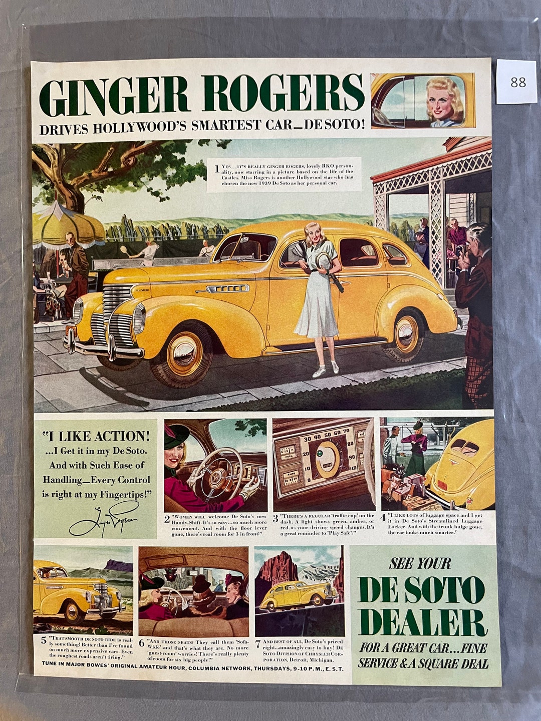 Desoto Ginger Rogers Life Magazine December 1938 Ad Etsy