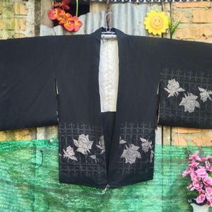Vintage Heavy Haori Robe Silk Kimono Japanese Traditional Cardigan Happi Jacket Noragi Yukata Sashiko Hanten Jinbei Art Fit Size M L W197