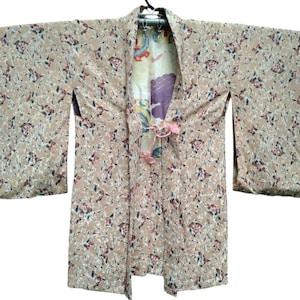 Vintage Haori Silk Art Robe Kimono Japanese Traditional Cardigan Happi Jacket Noragi Yukata Sashiko Hanten Jinbei Fit Size S M W215