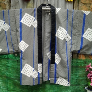 Vintage Noragi Haori Kunst Motiv Robe Kimono Japanische Traditionelle Strickjacke Happi Jacke Sashiko Jinbei Yukata Uppawari Hanten Fit L XL W208