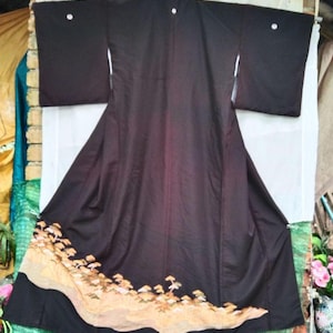 Vintage Seide Kimono Robe Blumenkunst Japanische traditionelle Strickjacke Happi Jacke Noragi Yukata Haori Uchikake Größe L W300
