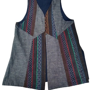 Vintage Vest Haori Kimono Japanese Traditional Cardigan Happi Jacket Noragi Hanten Jinbei Art Aztec Design Fits Size S M W106