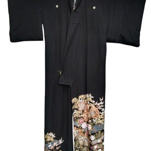 Vintage Seide Kimono Robe Blumenkunst Japanische traditionelle Strickjacke Happi Jacke Noragi Yukata Haori Uchikake Größe L XL W298