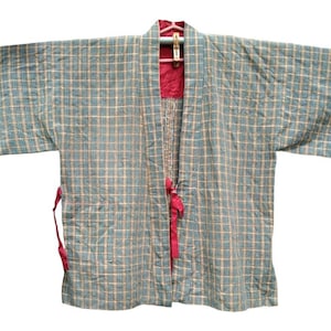 Vintage Haori Padded Hanten  Kimono Japanese Traditional Cardigan Happi Jacket Noragi Jinbei Striped Pattern Fits Size L XL W61
