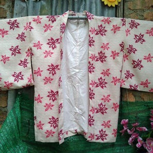 Vintage Haori Floral Art Motif Robe Kimono Japanese Traditional Cardigan Happi Jacket Noragi Yukata Sashiko Hanten Jinbei Fit Size M L W246