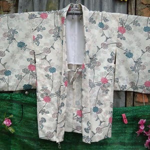 Vintage Haori Floral Art Motif Robe Kimono Japanese Traditional Cardigan Happi Jacket Noragi Yukata Sashiko Hanten Jinbei Fit Size S M W232