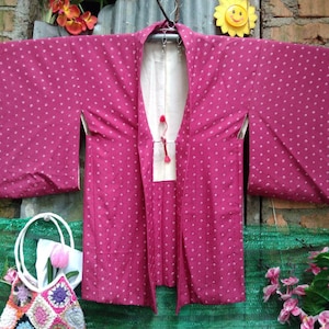 Vintage Haori Silk Motif Art Pattern Robe Kimono Japanese Cardigan Happi Jacket Noragi Yukata Sashiko Hanten Jinbei Fit Size S M W219