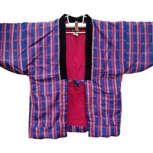Hanten Padded Kimono Japanese Traditional Cardigan Happi Jacket Haori Noragi Jinbei Stripe Motifs Design Fits Size M  L W03