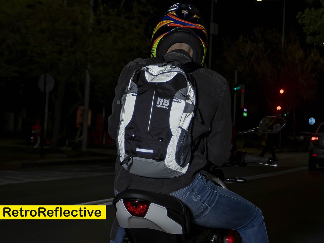 Black Reflective Motorcycle Backpack Bike Bag Riderbag Etsy