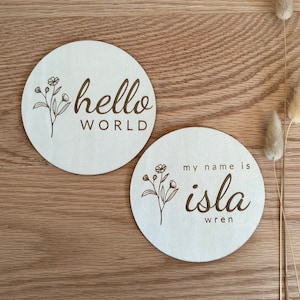 Carte d'étape de fleurs sauvages, cartes florales, carte d'étape moderne, marqueurs de bébé Boho, Hello World, mon nom est, acrylique, cadeau de douche de bébé