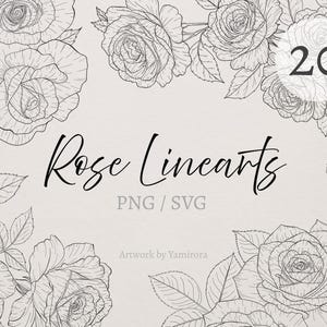 Rose Line Art Clipart Bundle – 20 Floral Illustrations | png, svg, botanical, garden, leafs, flowers, lineart, vector, illustration