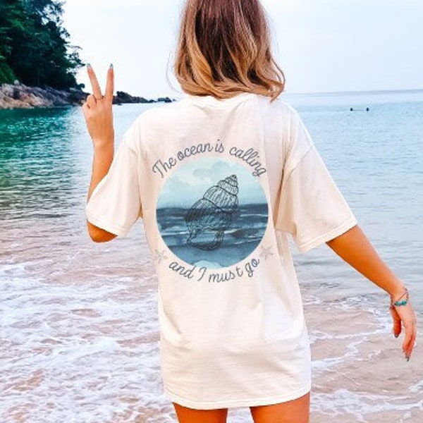 Comfort Colors® The Ocean Is Calling And I Must Go | Beach Vacation Shirt | Swimsuit Cover | Oversized Beach Shirt | Ocean Lover Shirt