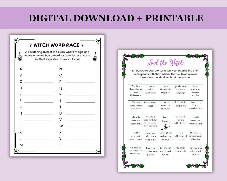 Witch Games, Witch Bridal Shower Games, Printable Halloween Bridal
