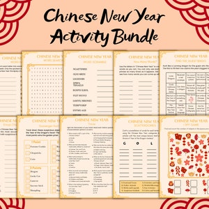 Chinese New Year Activity Bundle, Chinese New Year Party Games, Lunar New Year Printable Activity Sheets, Coloring Pages, Word Games, Bingo
