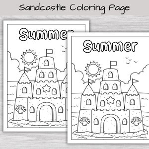 Sandcastle Summer Coloring Page, Beach Coloring Pages for Kids, Kids Summer Activity Printable, Summer Birthday Party Coloring Sheets