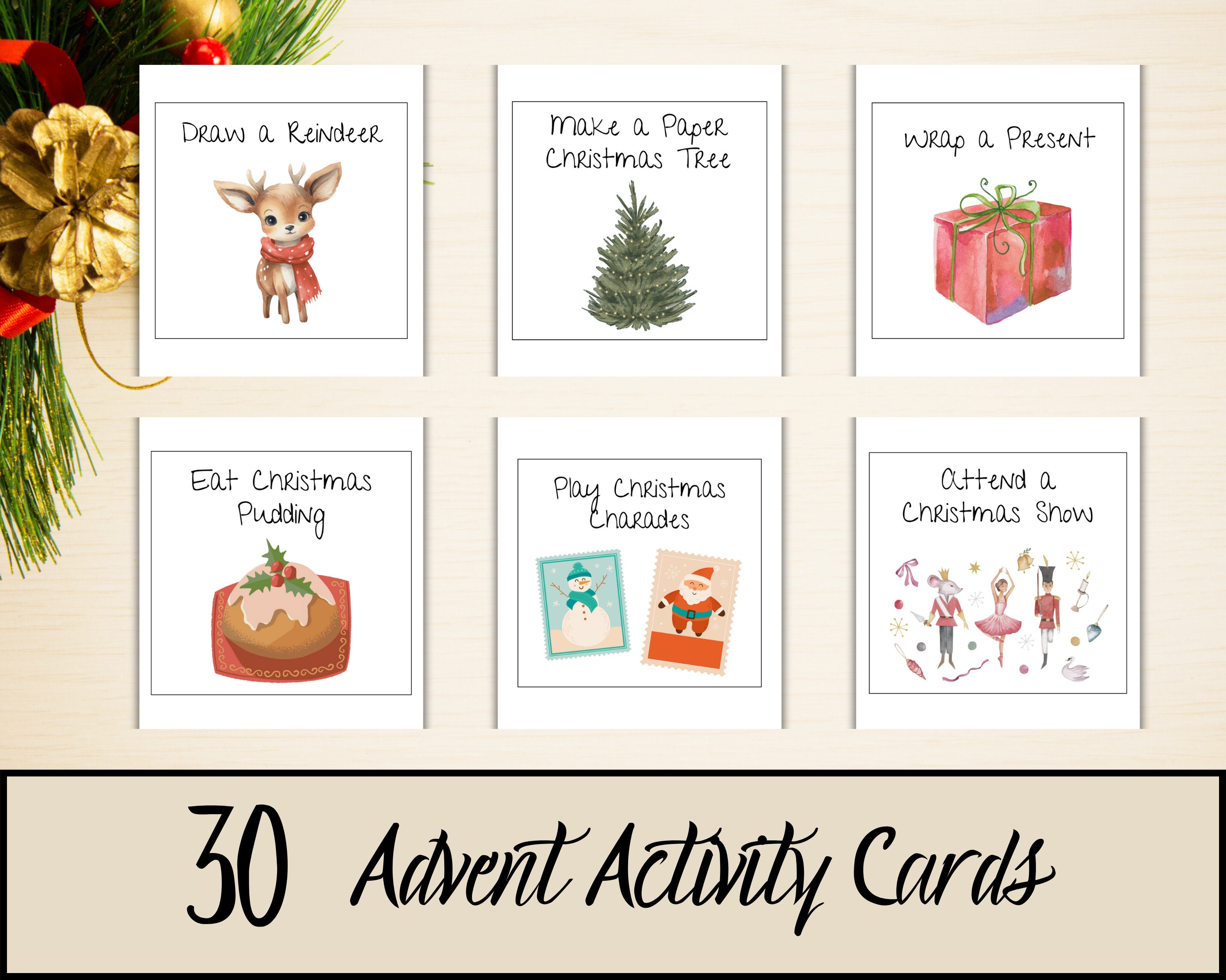 30 Christmas Advent Calendar Activity Cards Printable Kids Advent 30 Christmas Advent Calendar Activity Cards Printable Kids Advent