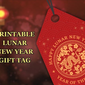 Étiquette-cadeau du nouvel an lunaire, cadeaux de l'année 2024 du dragon, étiquettes-cadeaux imprimables du nouvel an lunaire, cadeau du nouvel an lunaire, étiquette de remerciement, dragon rouge