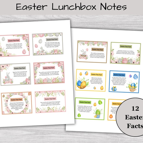 Easter Lunchbox Notes for Kids, Printable Lunch Notes, Spring Lunchbox Jokes, School Lunch Note Cards, Kids Lunchbox Jokes with Easter Facts