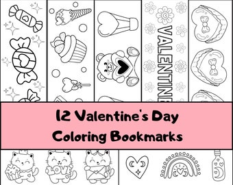 Valentine's Day Coloring Bookmarks Kids Activity Printable Coloring Pages for Valentine's Day Classroom Party Activity Instant Download PDF